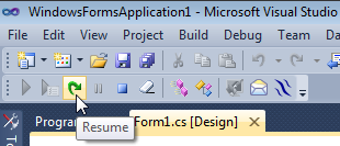 The Resume button on the Runtime Flow toolbar